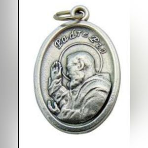 Vintage Padre Pio Silver Religious Medal Pendant